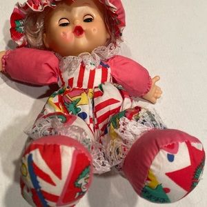 Vintage Soft Plush Cute Doll with Clown Pattern Outfit